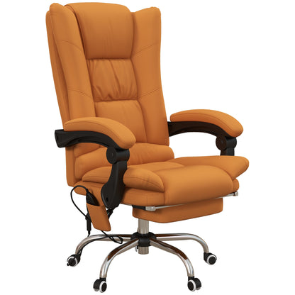 Heated Massage Office Chair, Reclining with Footrest, Light Brown Faux Leather