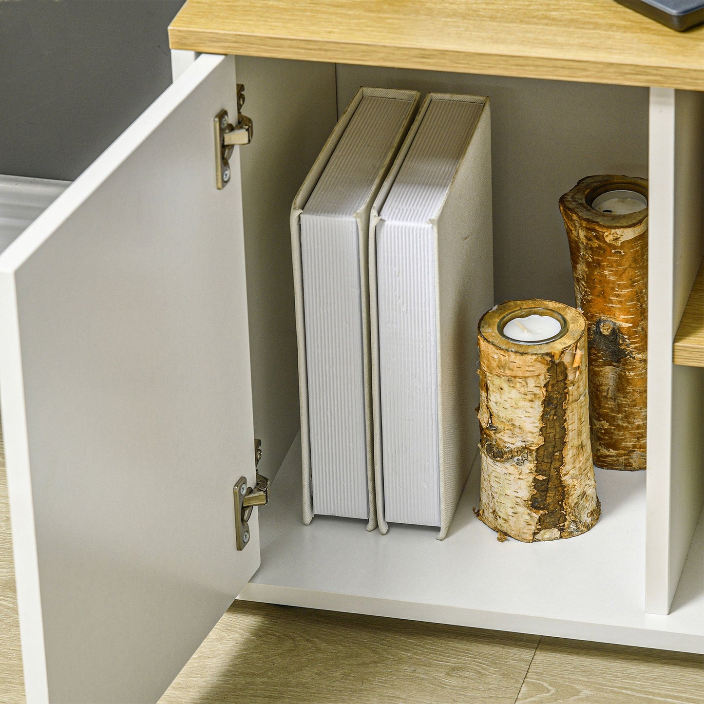 L-Shaped TV Cabinet for 40" TV with 3 Open Shelves and 2 Cabinets, Chipboard, 90x90x45 cm