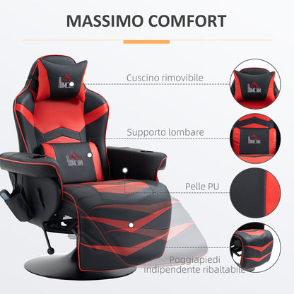 Gaming Chair with Massage, Footrest and Cushion, Faux Leather, 79.5 x 82.5 x 111.5 cm, Black and Red