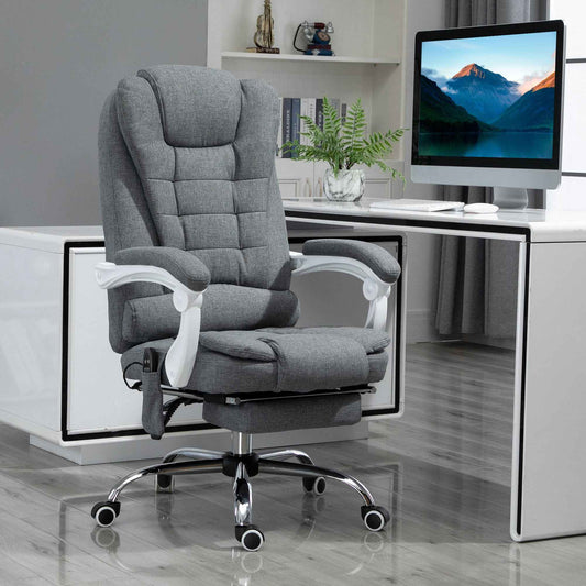Office Chair with Remote Control and 6 Massage Points, in Velvet and Linen Blend Fabric, 67x79x111-121 cm, Grey