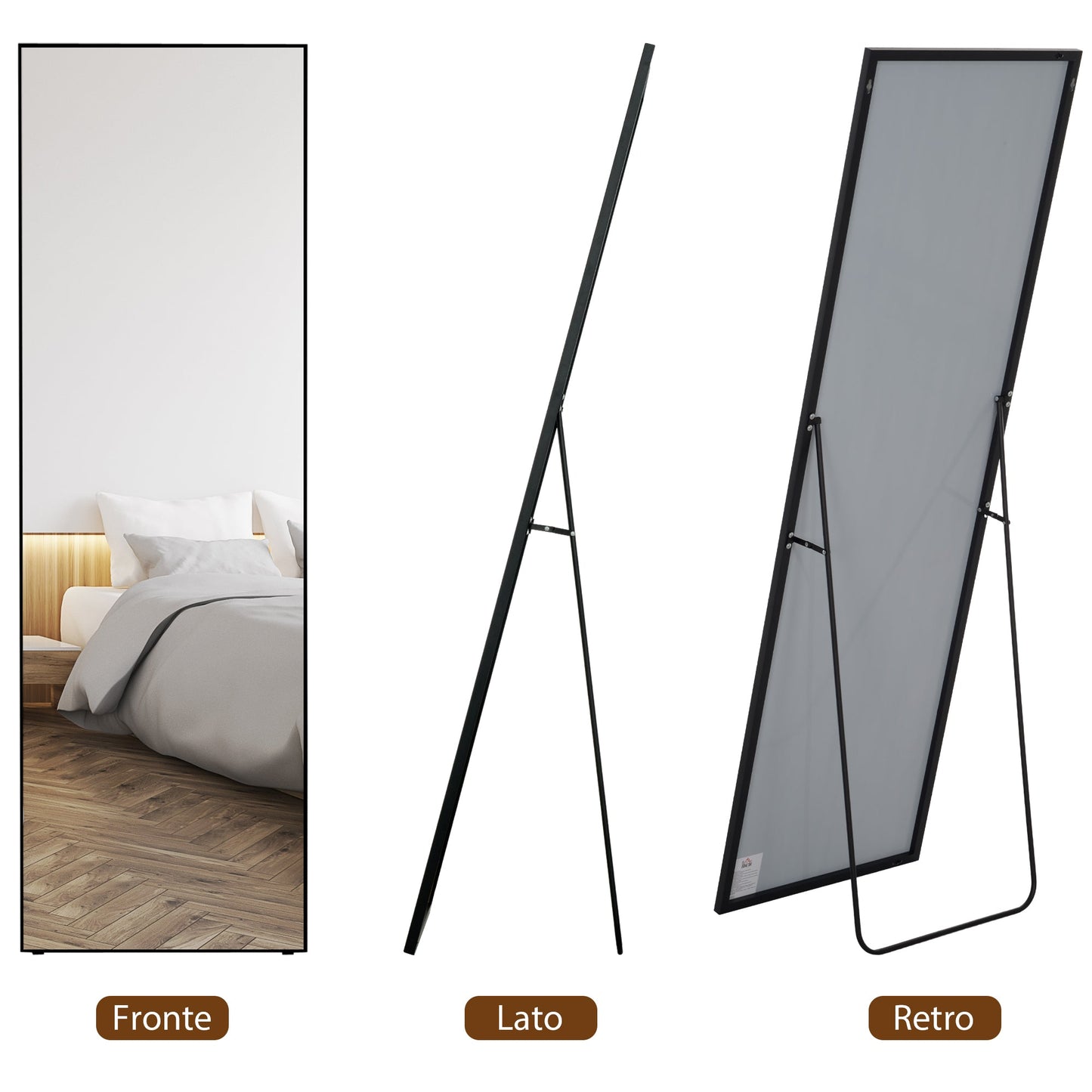 Full Length Wall or Floor Mirror in Metal and Aluminum Alloy, 50x2x161.5 cm, Black