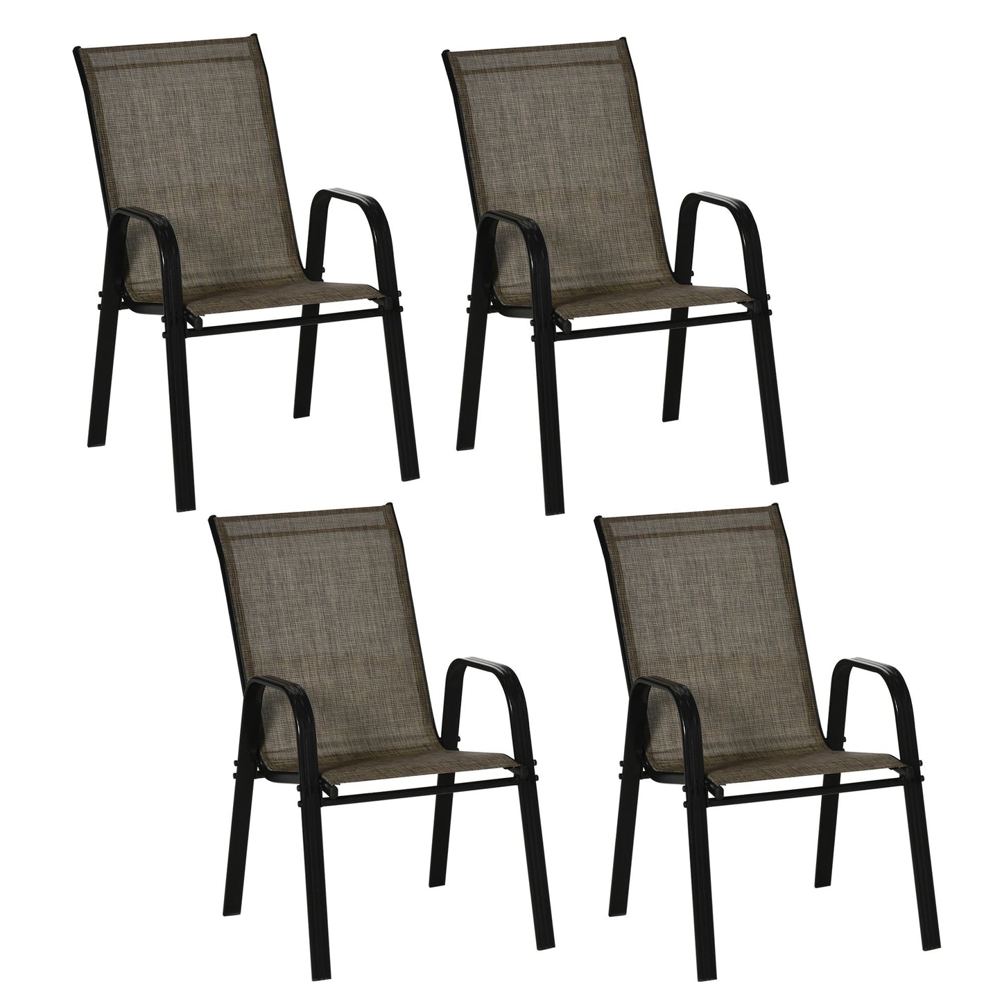 Garden Chairs Set of 4, Stackable Outdoor Chairs in Metal and Breathable Fabric, Brown