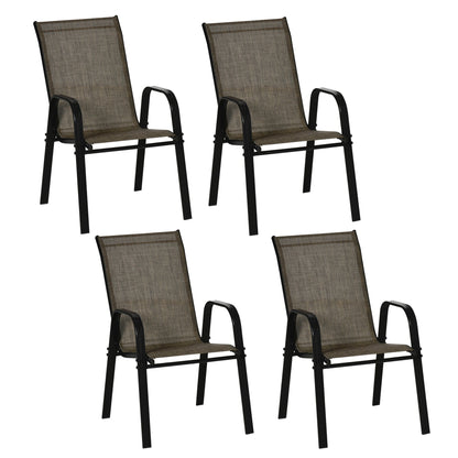 Garden Chairs Set of 4, Stackable Outdoor Chairs in Metal and Breathable Fabric, Brown