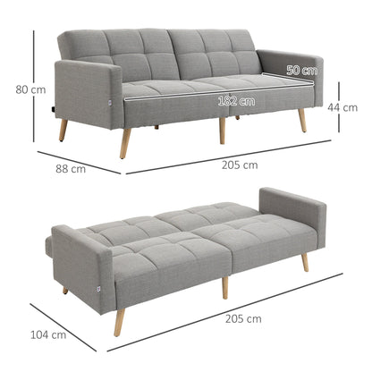 Grey Double Sofa Bed Breathable Linen and adjustable backrest | 205x95x80 cm
