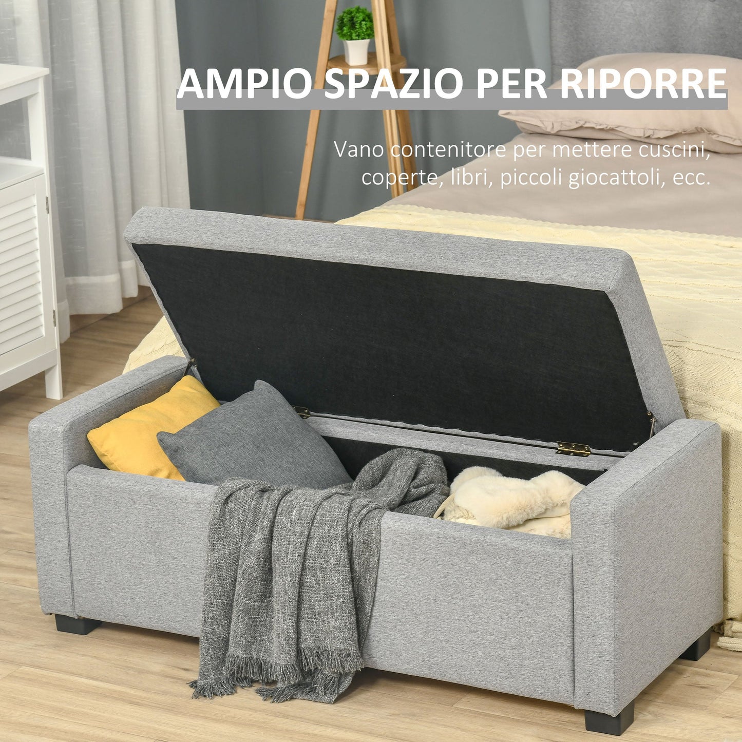 Fabric Bedside Bench with Storage Compartment, 120x50x44cm - Grey