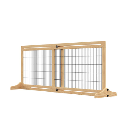 Extendable Indoor Dog Gate in Pine Wood with Steel Wires
