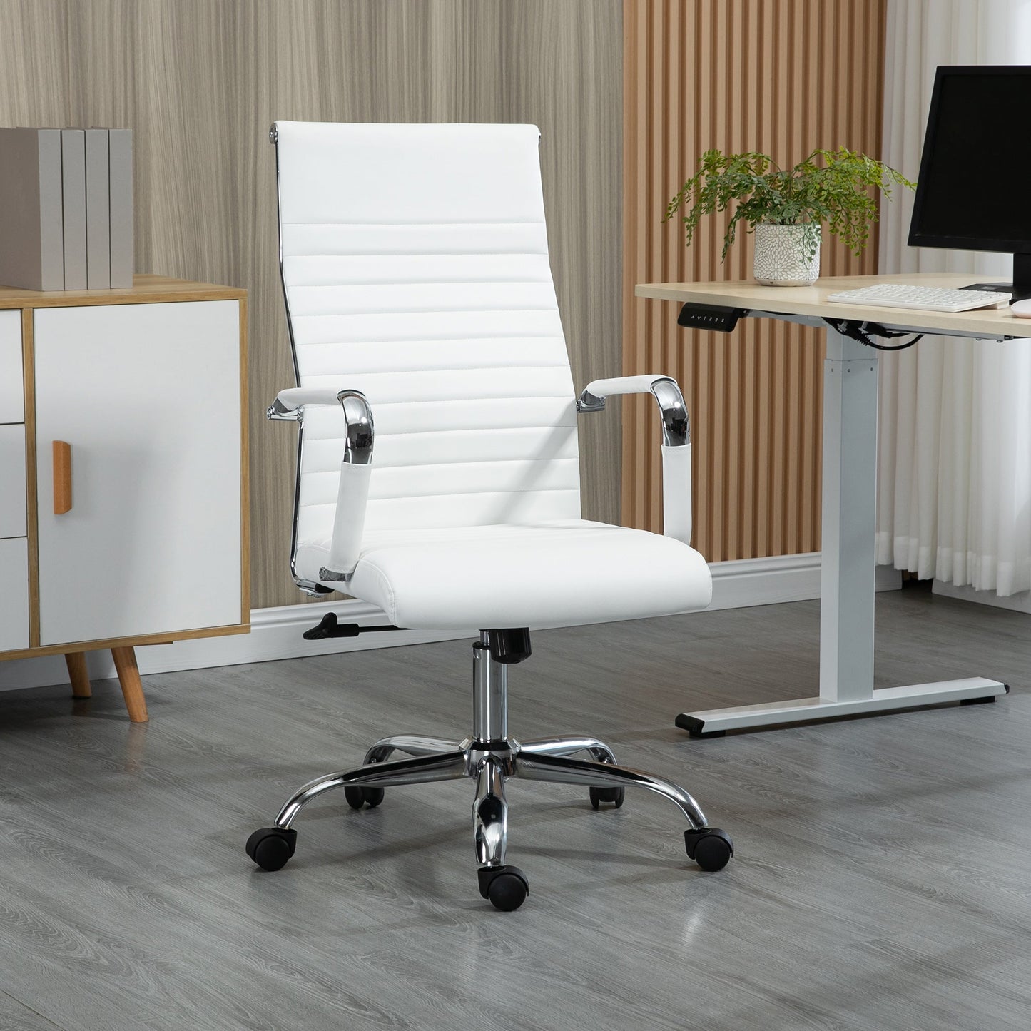 Ergonomic Faux Leather Office Chair, Swivel and Rocking Seat, 54x62x104-114 cm, White