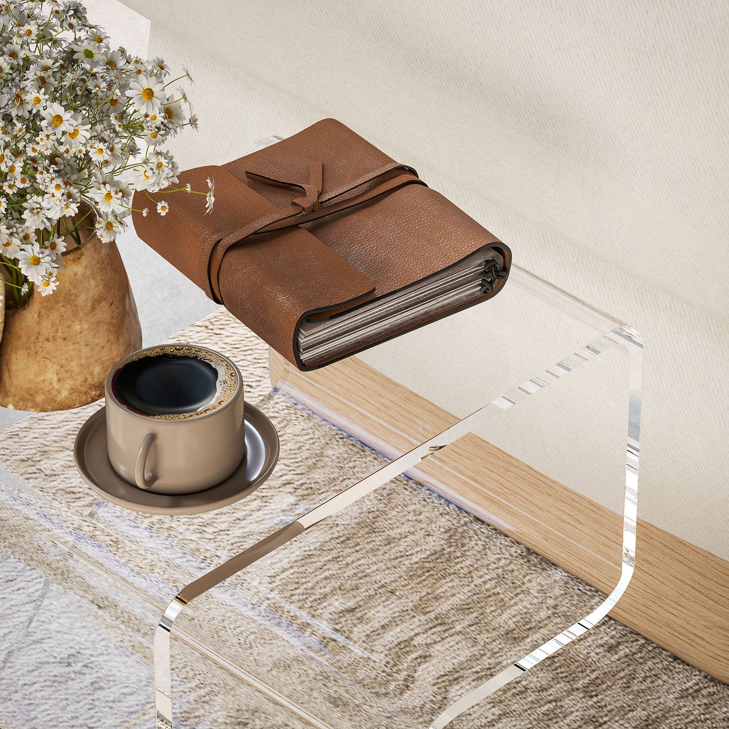 2-Tier Geometric Acrylic Coffee Table with Triangular Legs, 40x30x45cm, Transparent