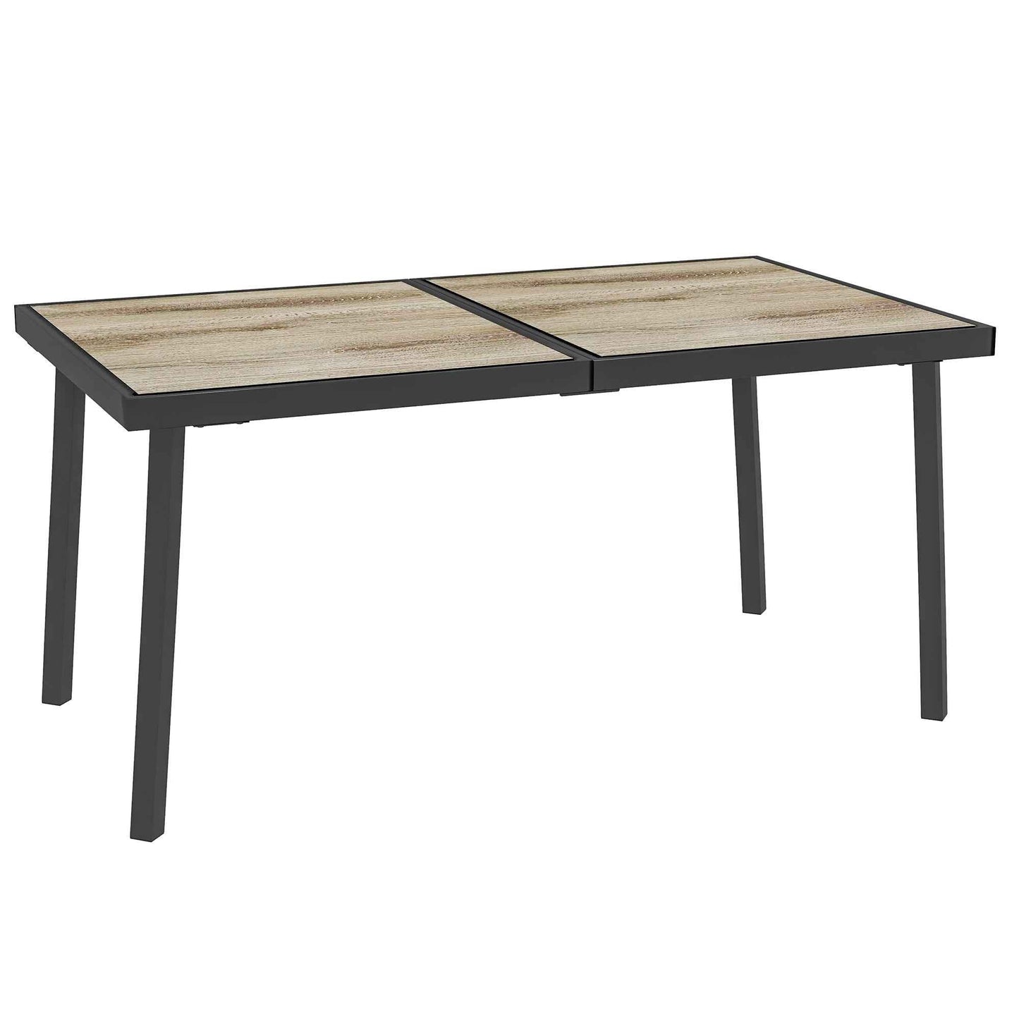 Rectangular Garden Table for 6 People with Wood Effect Top, in Steel and PSPC, 145x85x72 cm, Grey