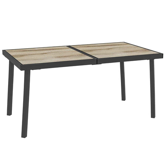 Rectangular Garden Table for 6 People with Wood Effect Top, in Steel and PSPC, 145x85x72 cm, Grey