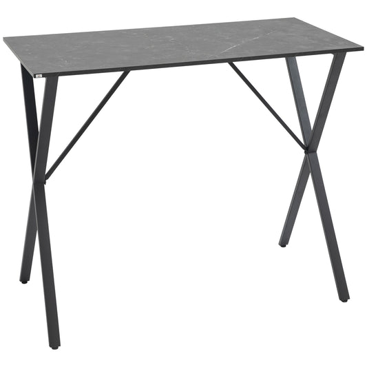 Industrial Style Bar Counter High Table Marble Effect, Wood and Steel 120x60x102 cm, Black