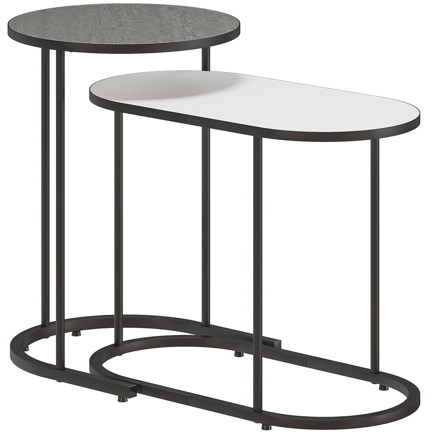 Set of 2 Stackable Coffee Tables with Metal Frame for Living Room and Office, Grey and White