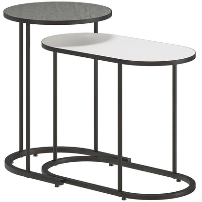 Set of 2 Stackable Coffee Tables with Metal Frame for Living Room and Office, Grey and White