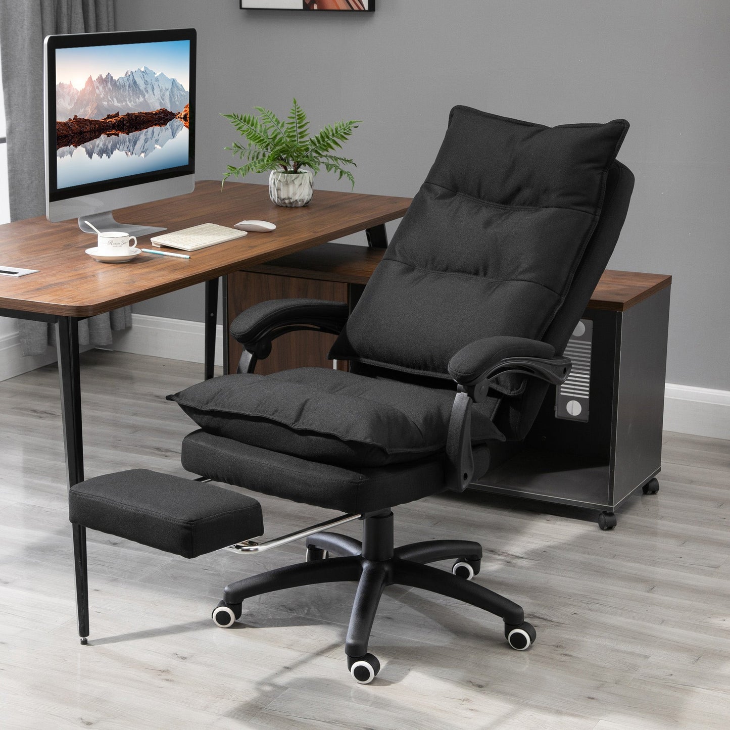 Height Adjustable Office Chair with 6 Massage Points, in Linen Effect Fabric, 70x62x120-130 cm, Black