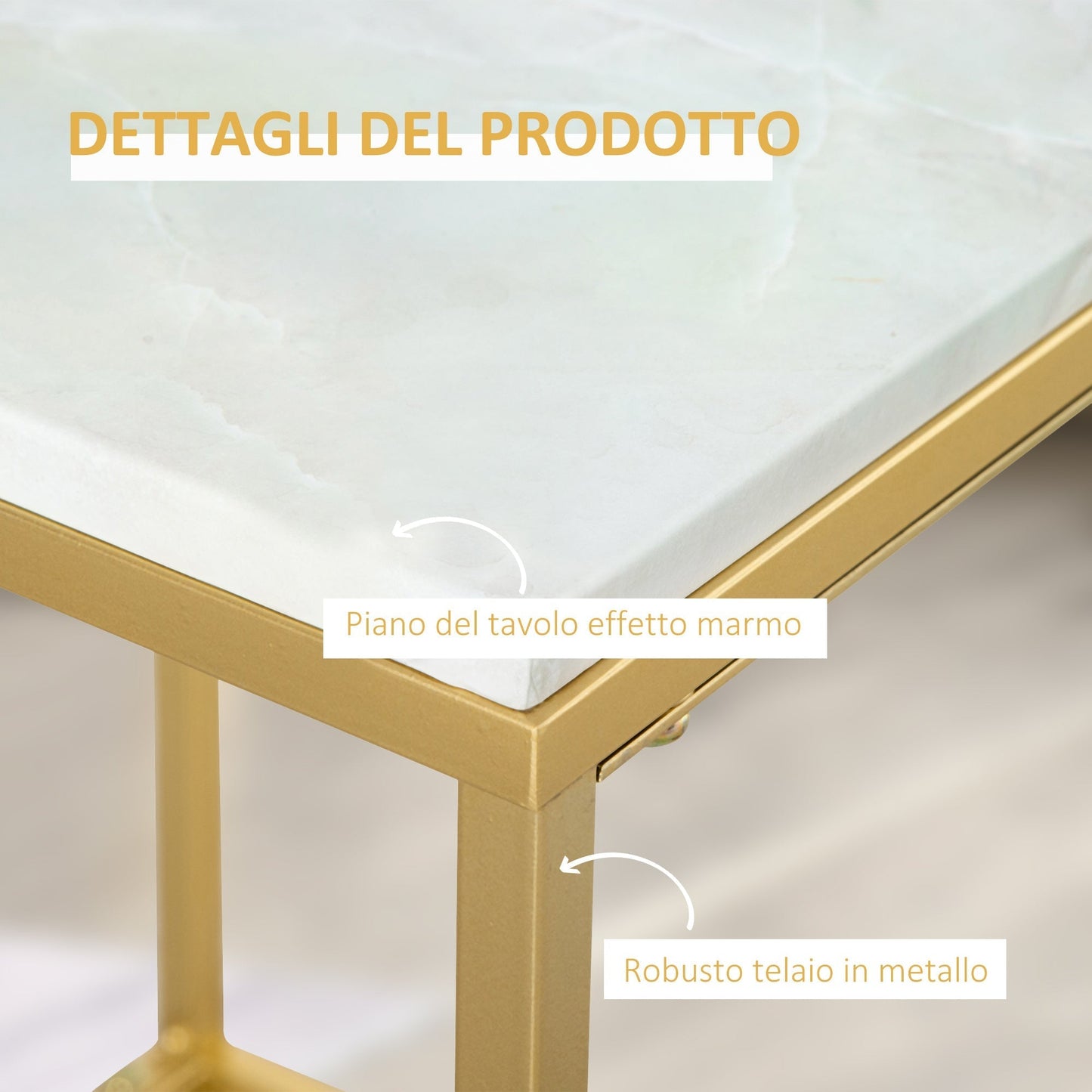 Marble Effect Metal Coffee Table for Home and Garden, 40x40x50cm, Gold