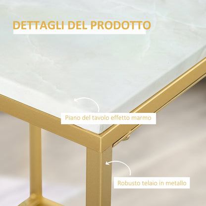Marble Effect Metal Coffee Table for Home and Garden, 40x40x50cm, Gold