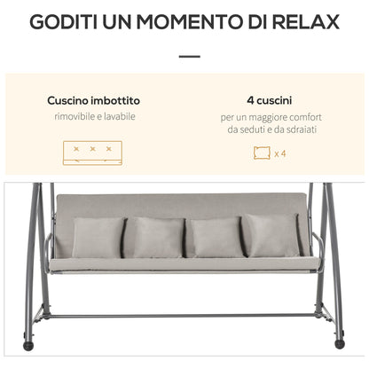 2-in-1 Outdoor Swing for 3 People Convertible to a Bed with Canopy, 218x120x168cm, Light Khaki