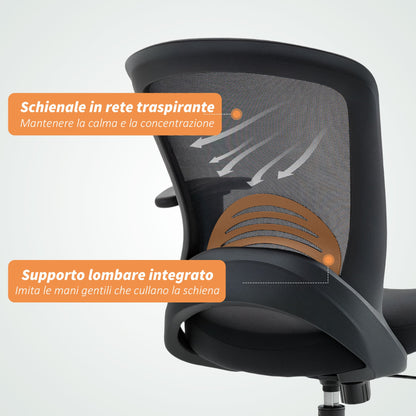 Breathable Mesh Office Chair, Height-Adjustable Reclining, 65 x 59 x 92.5-102.5 cm, Black