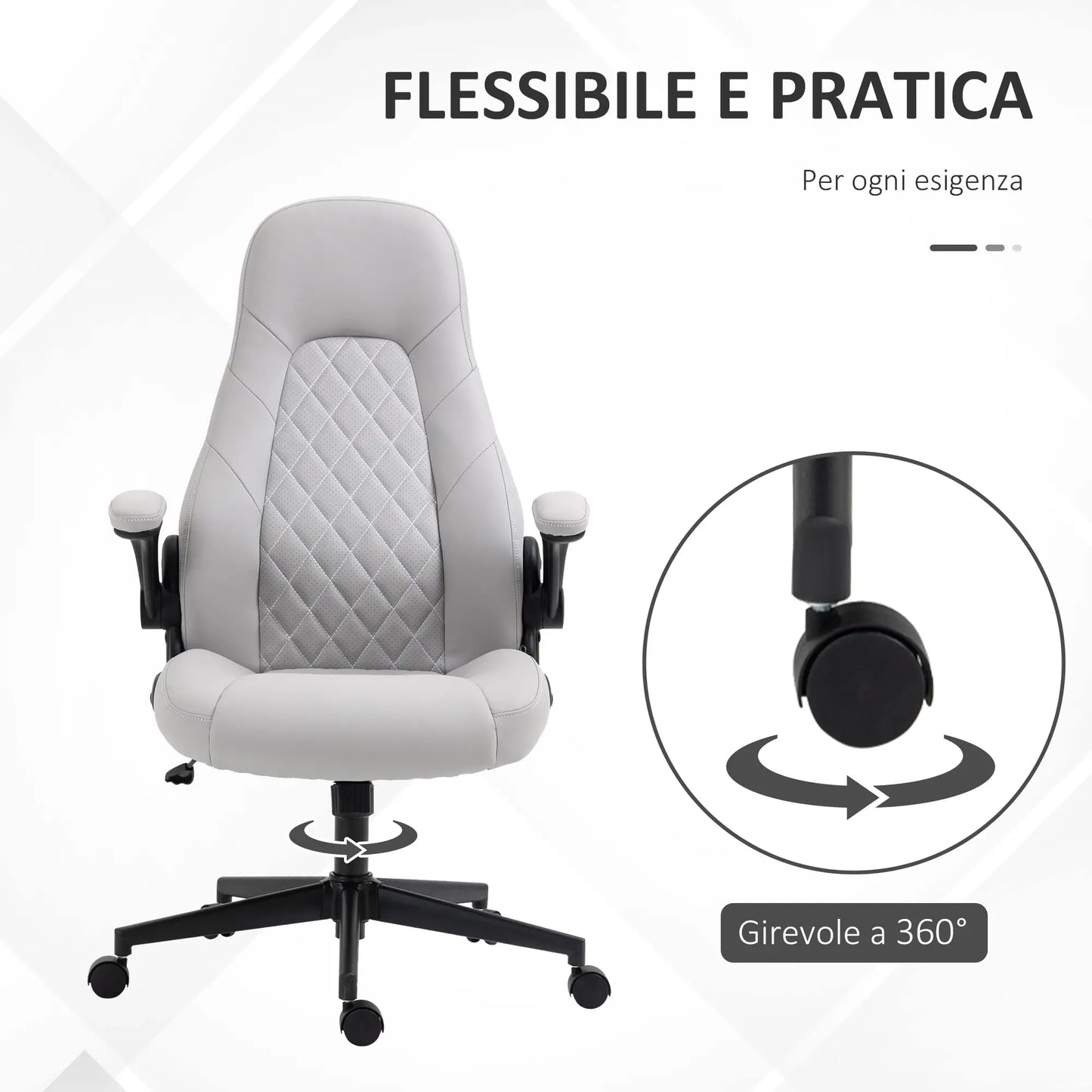 Ergonomic Office Chair with Folding Armrests and Adjustable Height, 67x70x112-122 cm, Grey