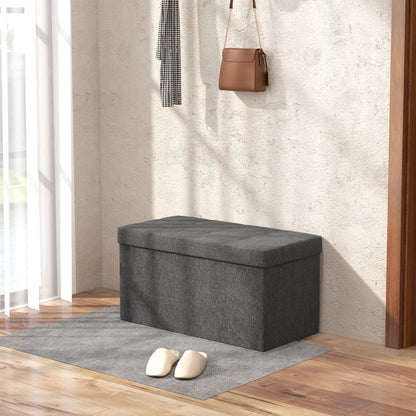84L Folding Storage Bench, Padded Lid and Fabric Cover, 76x38x38cm, Dark Grey