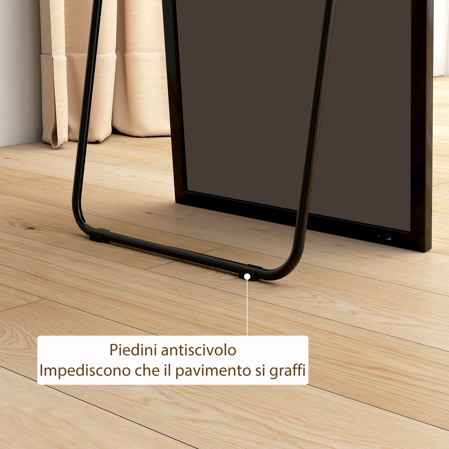Full Length Wall or Floor Mirror in Metal and Aluminum Alloy, 50x2x161.5 cm, Black
