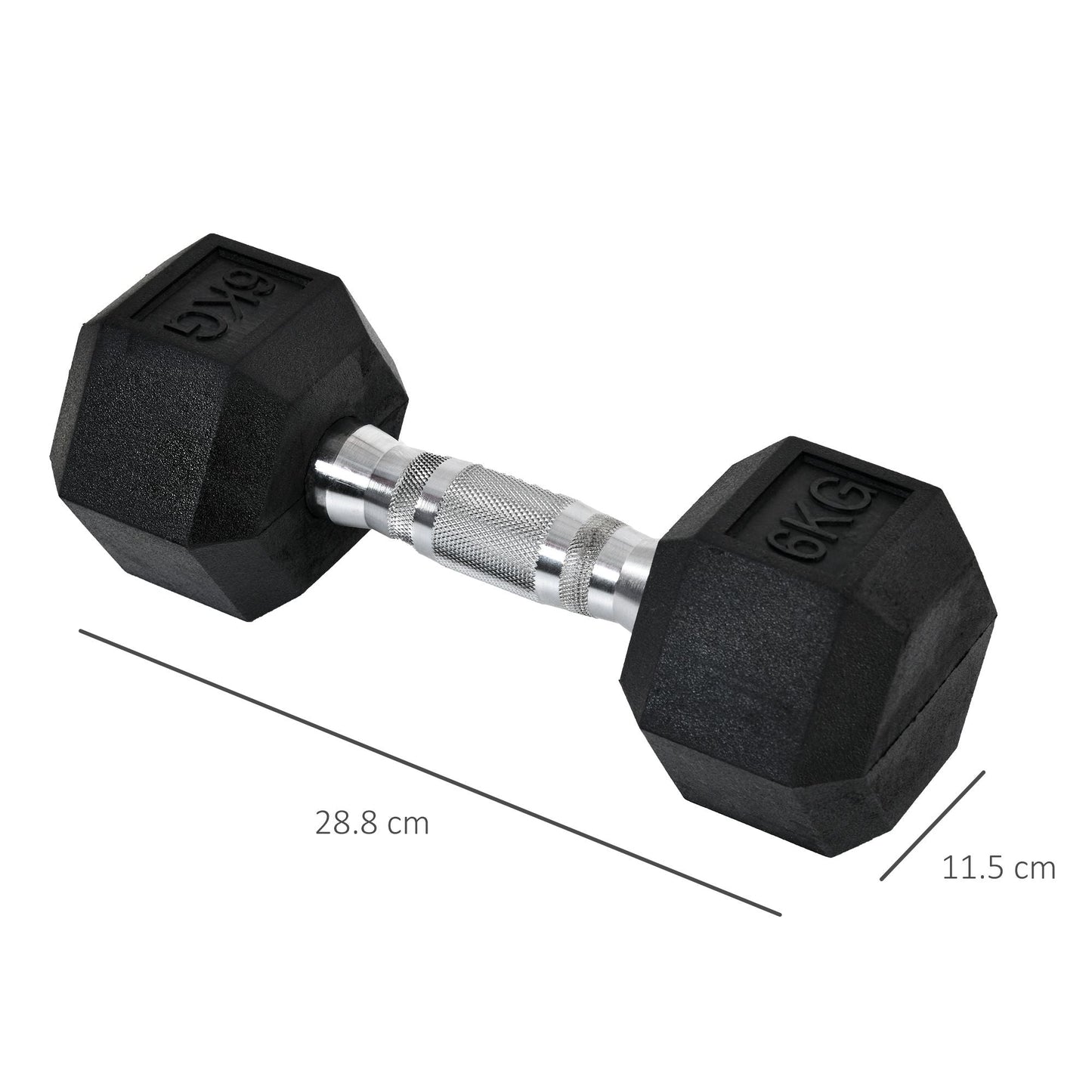 Set of 2 6kg Hex Dumbbells with Non-Slip Grip and Rubber Coating, Black