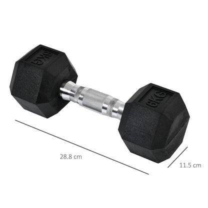 Set of 2 6kg Hex Dumbbells with Non-Slip Grip and Rubber Coating, Black