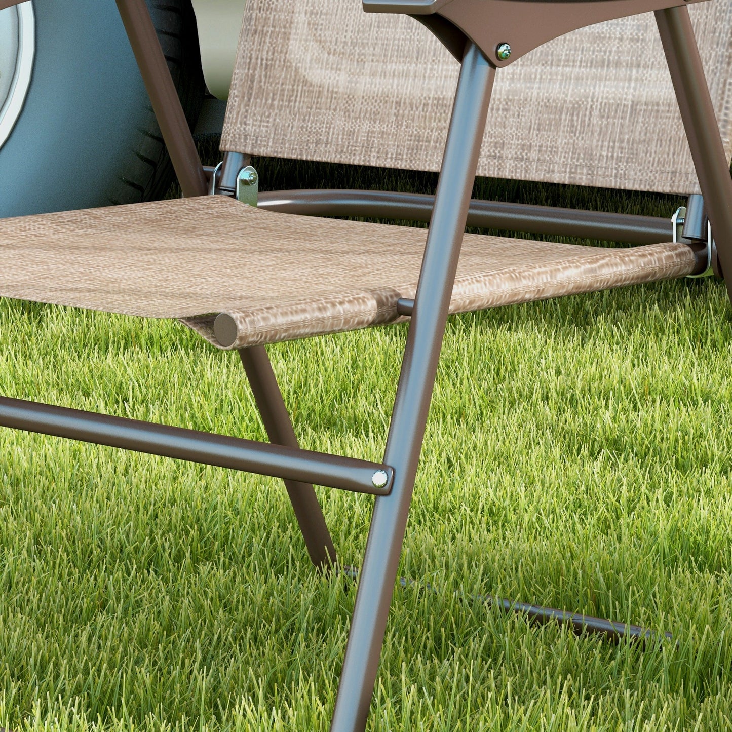 Set of 2 Folding Garden Chairs with Armrests and Breathable Fabric Seat, Brown