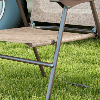 Set of 2 Folding Garden Chairs with Armrests and Breathable Fabric Seat, Brown