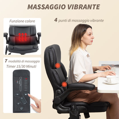 4-Point Massage Office Chair with Heater and Flip-Up Armrests, Black
