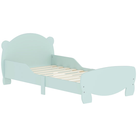 Children's Bed with Bear Headboard and Footboard and 2 Side Rails, Wooden, 143.5x80x55 cm, Green