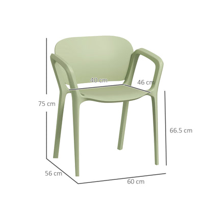 Set of 4 Stackable Garden Chairs in PP with Modern Design with Armrests 60x56x75 cm, Green