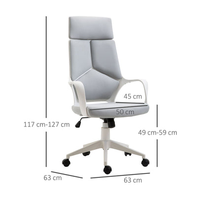 Office Chair with Rocking Function, Adjustable and Swivel Fabric Presidential Chair, 63x63x117-127 cm, Grey