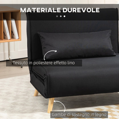 3 in 1 armchair bed with reclining backrest in 6 positions in fabric, 94x78x80 cm, Black