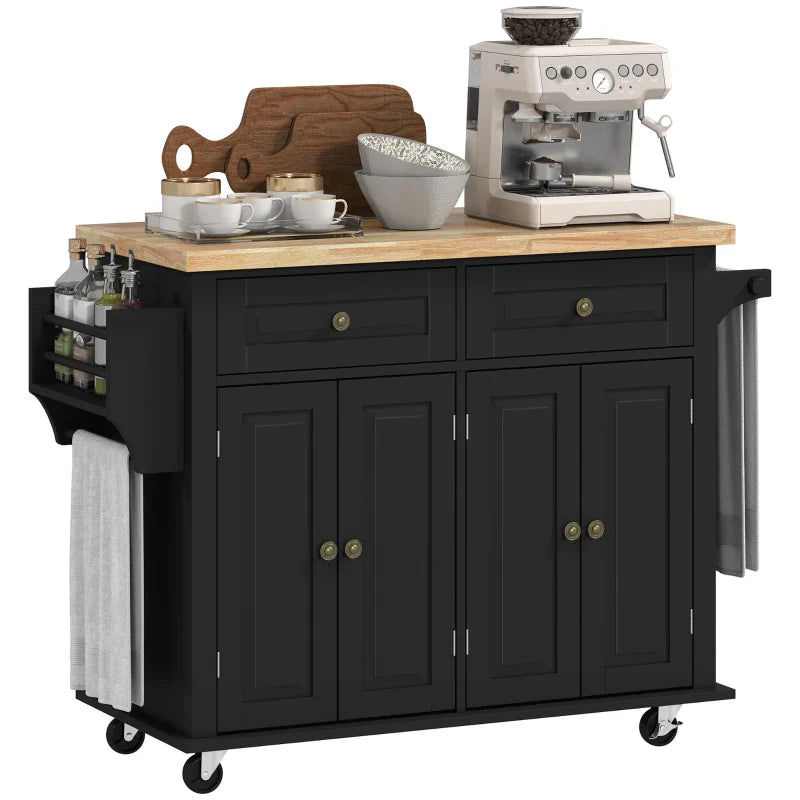 Kitchen Trolley with Drawers, Cabinets and Spice Rack, Made of Wood and MDF, 111x44.5x82.5 cm, Black