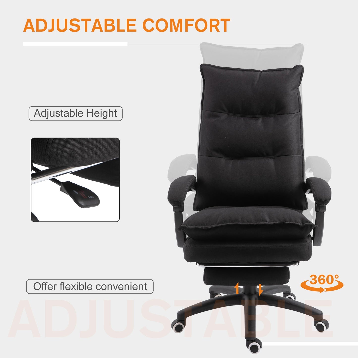 Height Adjustable Office Chair with 6 Massage Points, in Linen Effect Fabric, 70x62x120-130 cm, Black