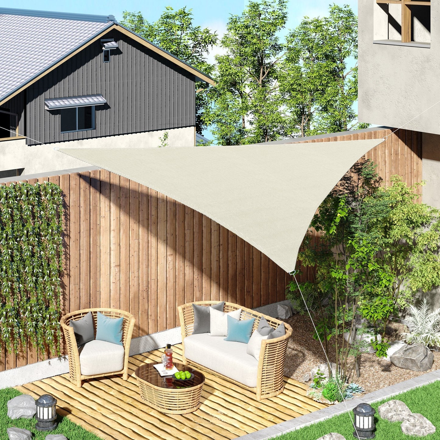 Triangle Sail Shade Lightweight Water Resistant Fabric Blocks 90% UV Rays HDPE (High Density Polyethylene) Cream 5x5x5m