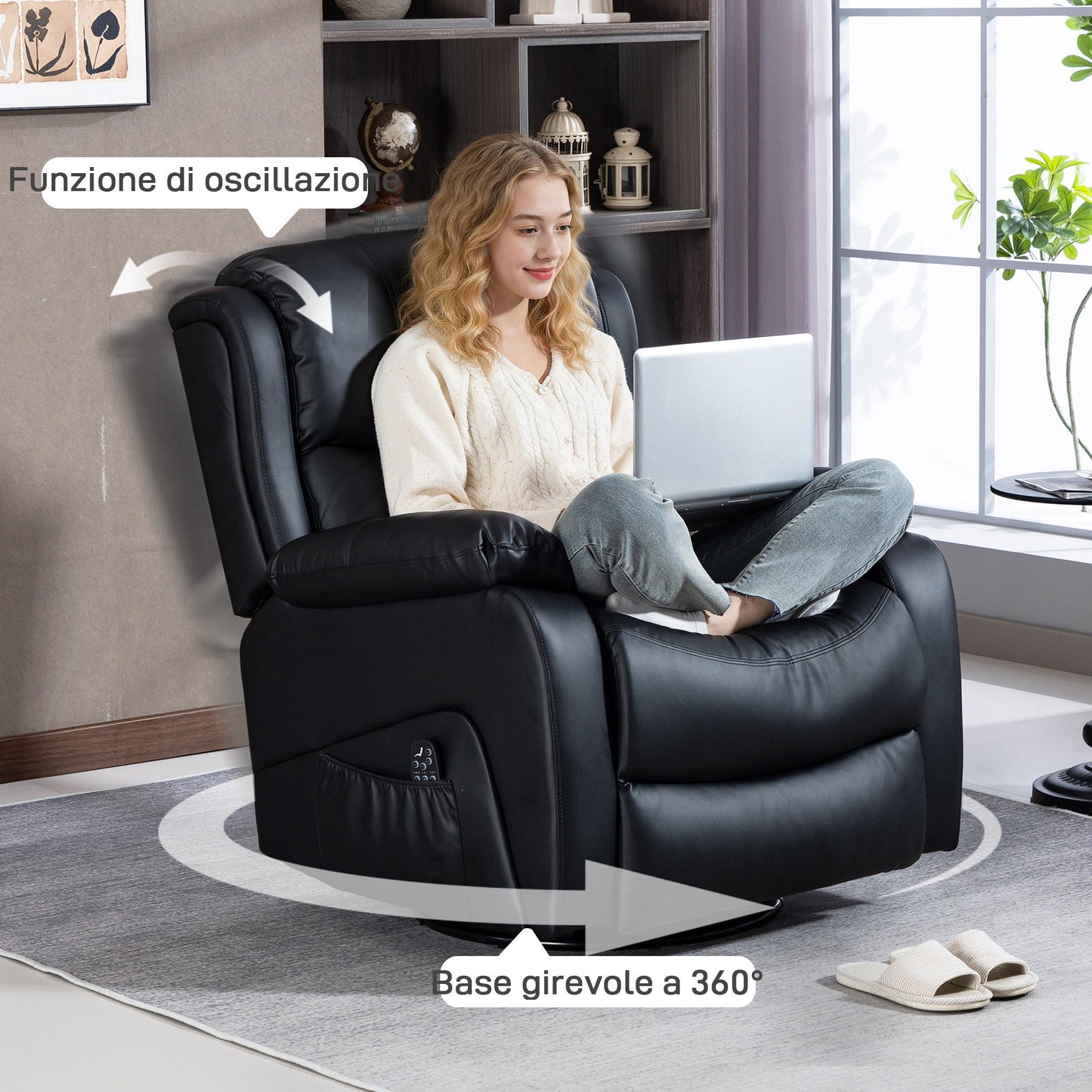 Reclining Relaxing Chair with 8 Massage Points, Heating and Footrest, 87x97x100 cm, Black