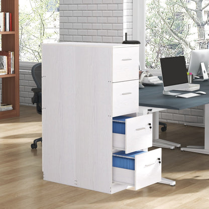 4 Drawer Office Cabinet with 2 Locks and Document Holder Bar, Wooden, 40x42x130.8 cm, White