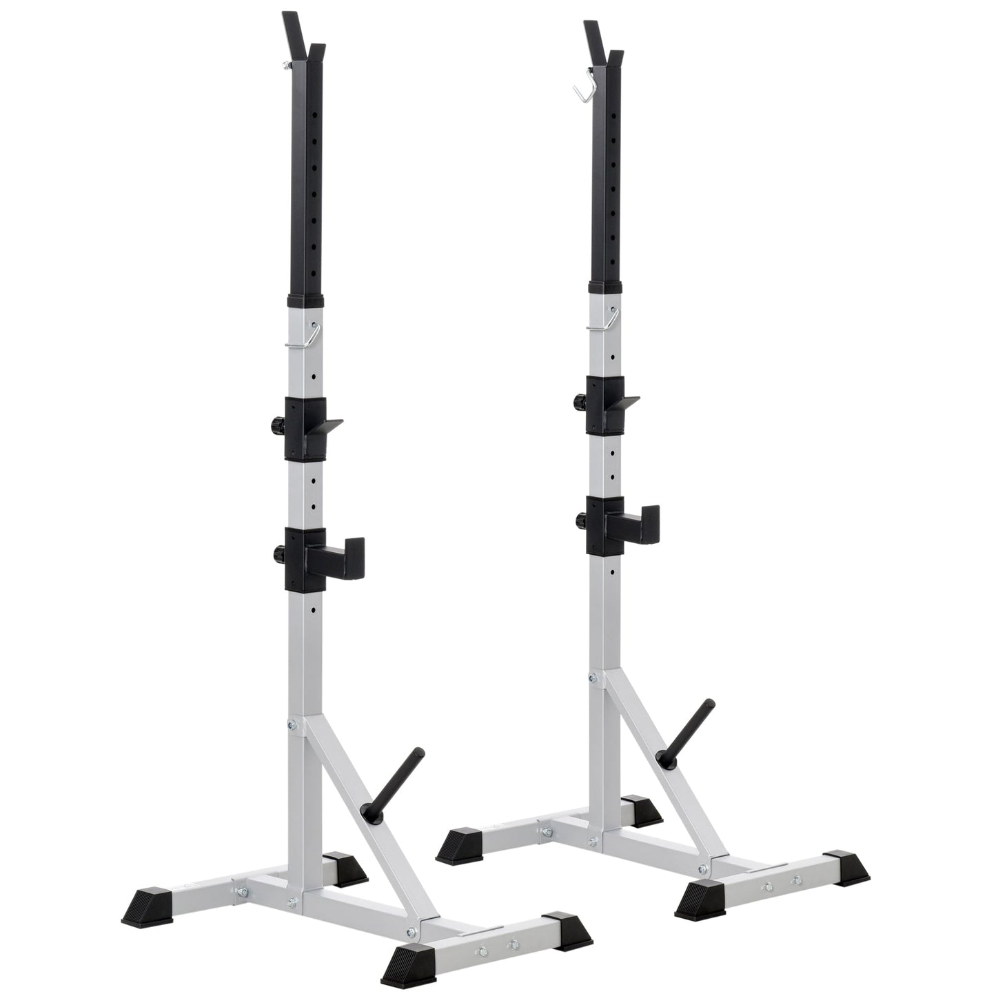 Set of 2 Steel Barbell Stands with 3 Hooks, Adjustable Height and 200kg Capacity, Silver and Black