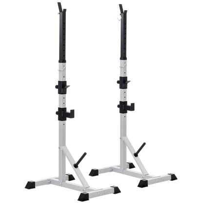 Set of 2 Steel Barbell Stands with 3 Hooks, Adjustable Height and 200kg Capacity, Silver and Black