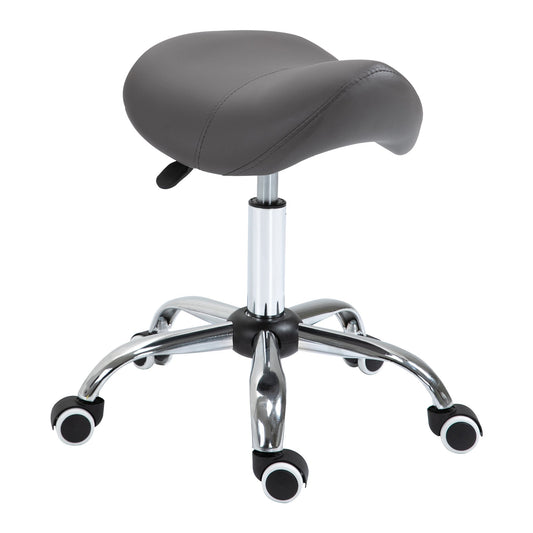 Saddle Stool with Wheels and Adjustable Height for Hairdressing and Tattoo Shops, 52x53x49-61cm Grey