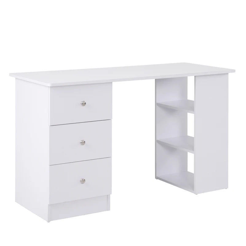Computer Desk for Bedroom and Office with Drawer Unit and Wooden Storage Shelves 120x49x72cm White