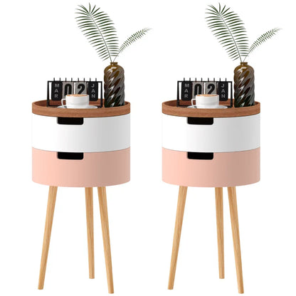 Set of 2 3-Tier Coffee Tables with 2 Storage Compartments and Tray Top, Multi-Colour