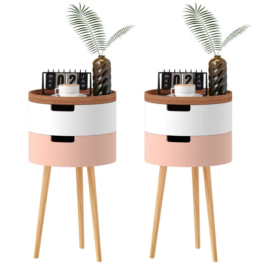 Set of 2 3-Tier Coffee Tables with 2 Storage Compartments and Tray Top, Multi-Colour