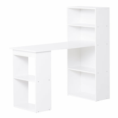 Space-Saving Computer Desk with Bookshelf, Dining Table for Office and Study, 120x55x120 cm, White