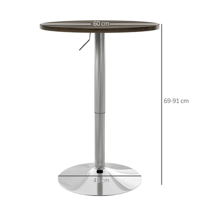 High Bar Table with Adjustable Height, Swivel Top and Steel Base, Ø60x69-91cm, Brown