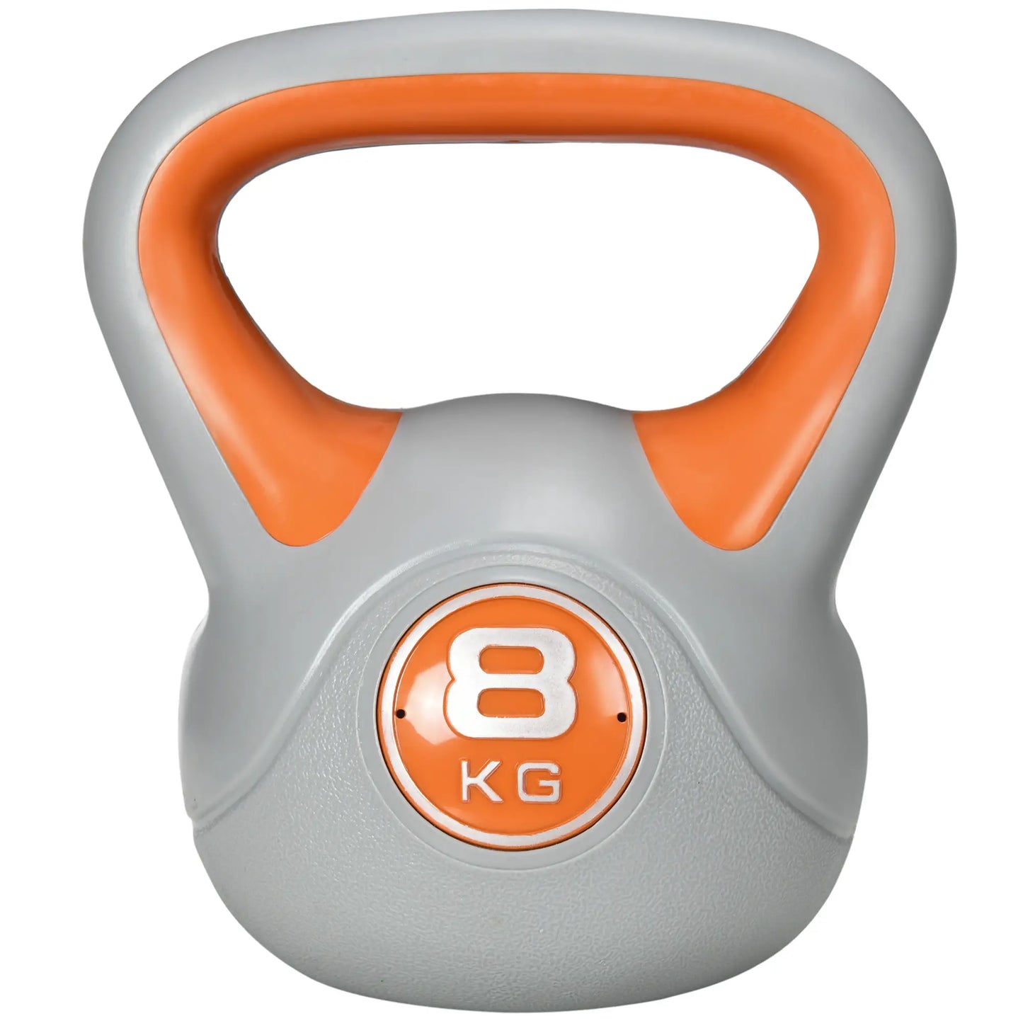 Kettlebell 8kg in PU and Sand with Flat Base and Handle for Deadlifts, Squats and Lifts, 20x14x24 cm, Orange
