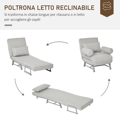 Single Reclining Chair with 5-Level Backrest and Extra Cushion, Fabric and Metal, 73x74x81cm, Grey