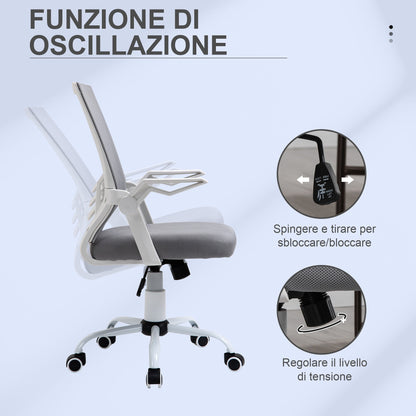 Ergonomic Office Chair with Armrests and Lumbar Support, in Linen Effect Fabric, 62.5x55x94-104 cm, Grey